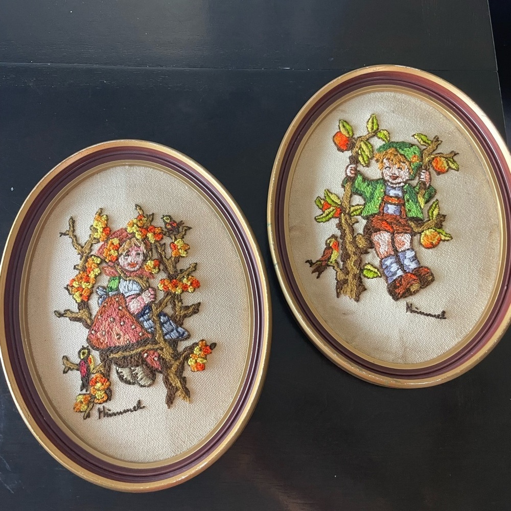 Vintage Hummel Embroidered Wall Art Set
